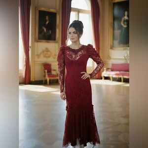 Vintage Burgundy lace taffeta dress.